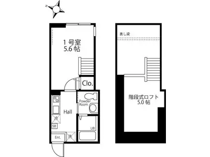 ハーミットクラブハウス東急白楽(1K/1階)の間取り写真