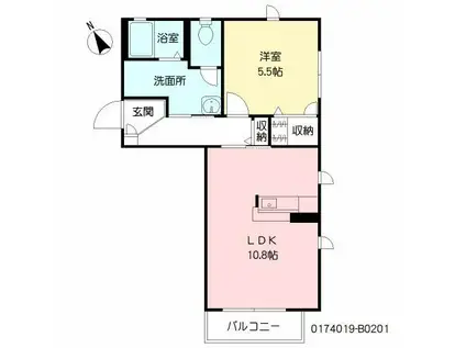 エスペランサ宇宿 B棟(1LDK/2階)の間取り写真