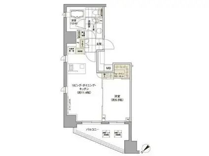 パークハビオ渋谷(1LDK/6階)の間取り写真