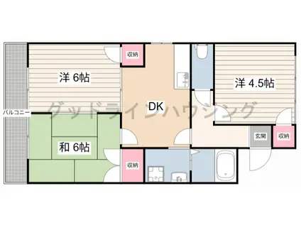 ヒルクレスト和田1号棟(3DK/2階)の間取り写真