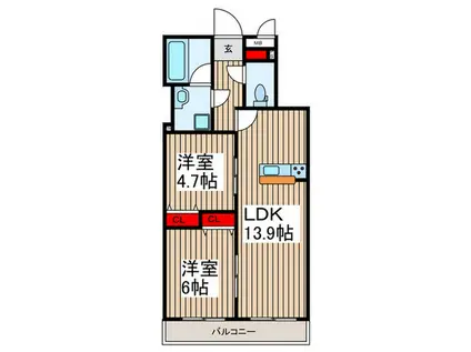 WSレジデンス(2LDK/6階)の間取り写真