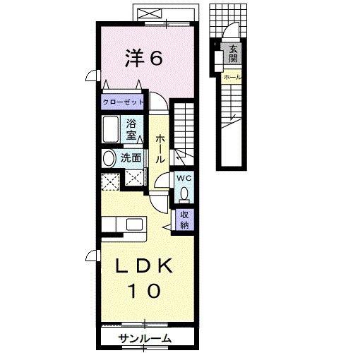 ヴィラノールG(1LDK/2階)の間取り写真