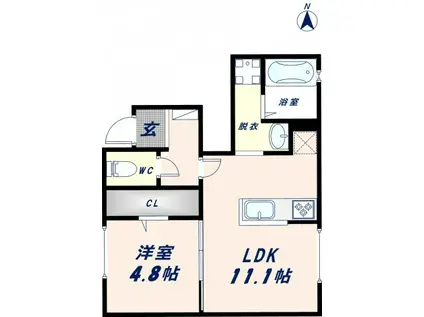 ボンスヴニールB棟(1LDK/1階)の間取り写真