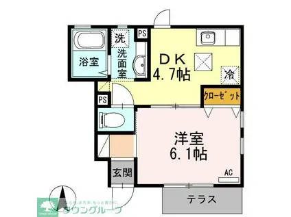 クローバーハイツ(1DK/1階)の間取り写真