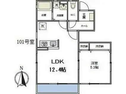 MMヴィラージュV(1LDK/1階)の間取り写真