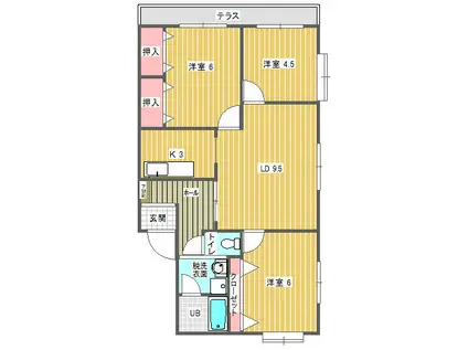 コーポ豊荘(3LDK/1階)の間取り写真
