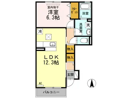 ラ・ポルト(1LDK/1階)の間取り写真