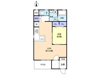 リアン緑が丘A棟(1LDK/1階)の間取り写真