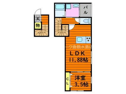 COCO上富井(1LDK/2階)の間取り写真