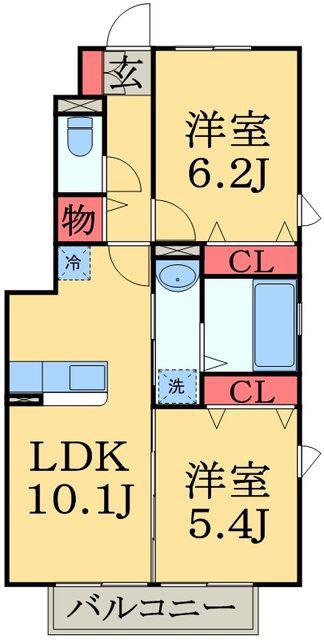 ブリランテ A(2LDK/1階)の間取り写真