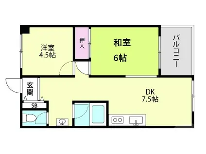 コーポ糠谷(2DK/2階)の間取り写真