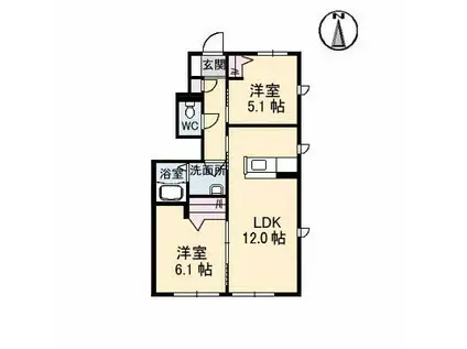 ラ・ヴィータ金岡西町弐番館(2LDK/1階)の間取り写真