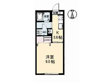 クレッシェンド(1K/1階)の間取り写真