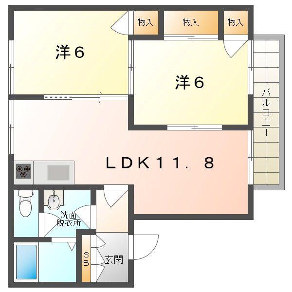 サンクレストコート(2LDK/2階)の間取り写真