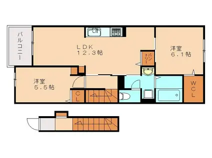 カルマ エール(2LDK/2階)の間取り写真