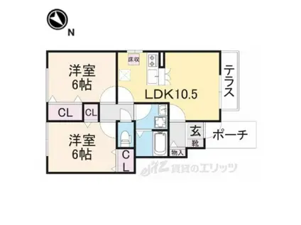 ローズコート杉立B(2LDK/1階)の間取り写真