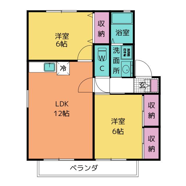 シャロームB棟(2LDK/2階)の間取り写真
