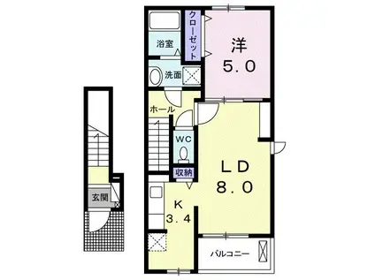 プランドール・ソフィア・山崎II(1LDK/2階)の間取り写真