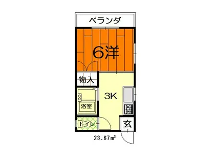 コーポハリマヤⅡ(1K/3階)の間取り写真