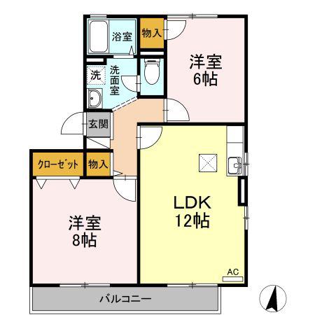 エクシード平野A棟(2LDK/1階)の間取り写真
