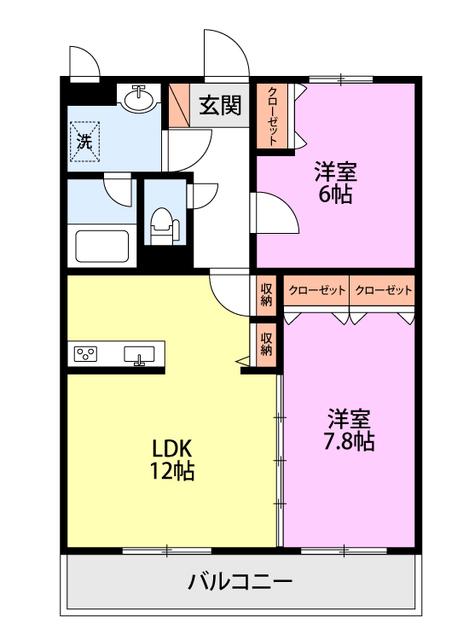 RESIDENCE HILL ウエスト裏館(2LDK/3階)の間取り写真