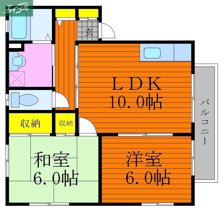 ファミール宮川E棟(2LDK/2階)の間取り写真