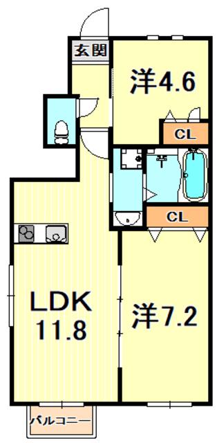 クロリス摩耶(2LDK/1階)の間取り写真