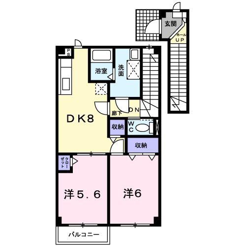 ドミールK1(2DK/2階)の間取り写真
