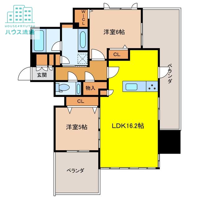 デュオヒルズ出島水辺の森(2LDK/6階)の間取り写真