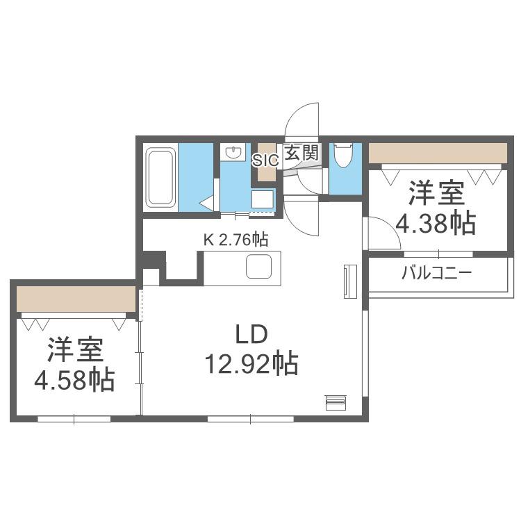 RD GRACE新札幌 (2LDK/2階)の間取り写真