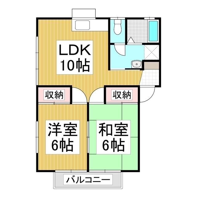 ビュー中御前B棟(2LDK/1階)の間取り写真