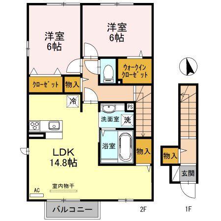 リッカ ティル(2LDK/2階)の間取り写真