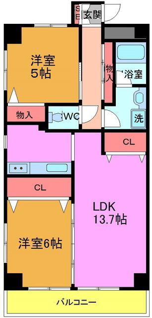ジュピテール(2LDK/2階)の間取り写真