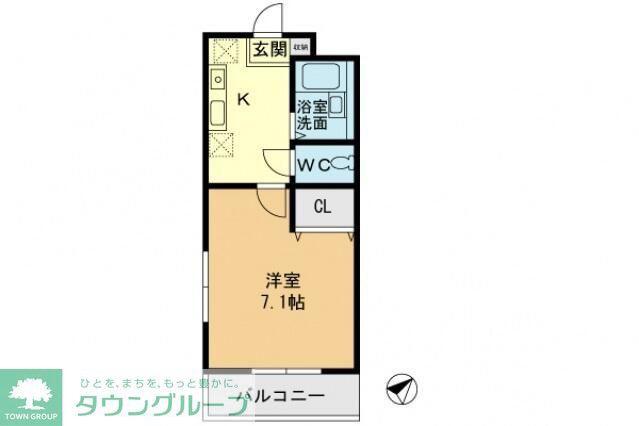 K-1マンション(1K/2階)の間取り写真