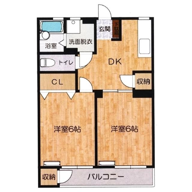 鶴田ハイツ春日居(2DK/2階)の間取り写真