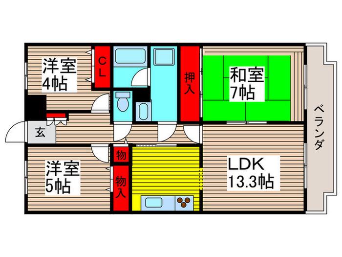 市川東レジデンス(3LDK/5階)の間取り写真
