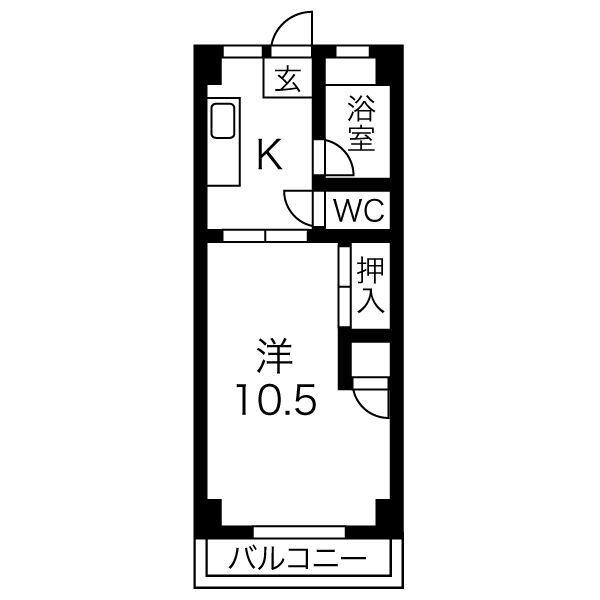 赤坪公園マンション(1DK/4階)の間取り写真