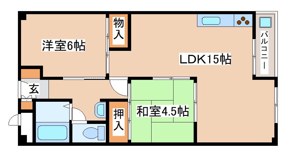 夢野ハイタウン1号棟(2LDK/4階)の間取り写真