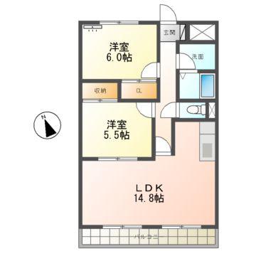 フローリア江南(2LDK/1階)の間取り写真