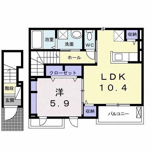 ユニットロル市瀬(1LDK/2階)の間取り写真