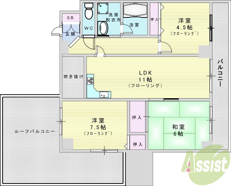 エスポワール緑地(3LDK/4階)の間取り写真