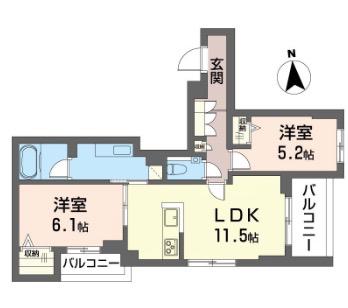 目黒ガーディアンヒルズ(2LDK/2階)の間取り写真