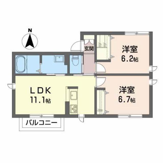 ジャルダン・ド・シエルアン(2LDK/2階)の間取り写真