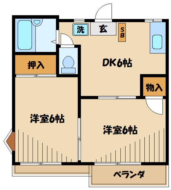 CASAアカイ(2DK/2階)の間取り写真