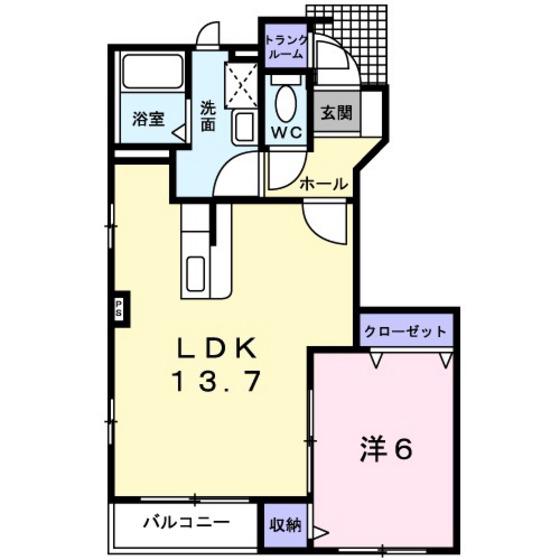 クリオージュ2号棟(1LDK/1階)の間取り写真