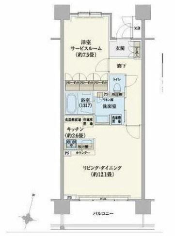 リージア経堂テラスガーデン(1LDK/5階)の間取り写真