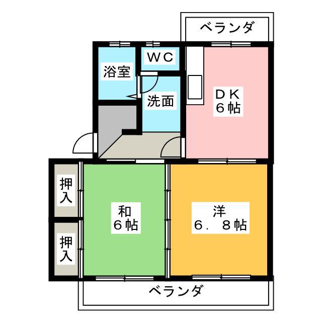 パレス小長井(2DK/1階)の間取り写真
