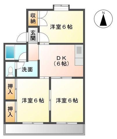 ロリヴィエII(3DK/1階)の間取り写真