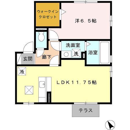 リビングタウン阿倉川L(1LDK/1階)の間取り写真