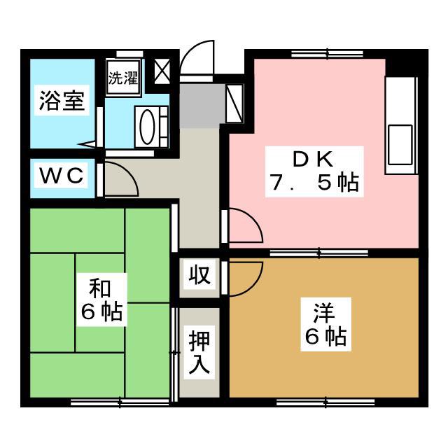 ラ・カーサ(2DK/2階)の間取り写真